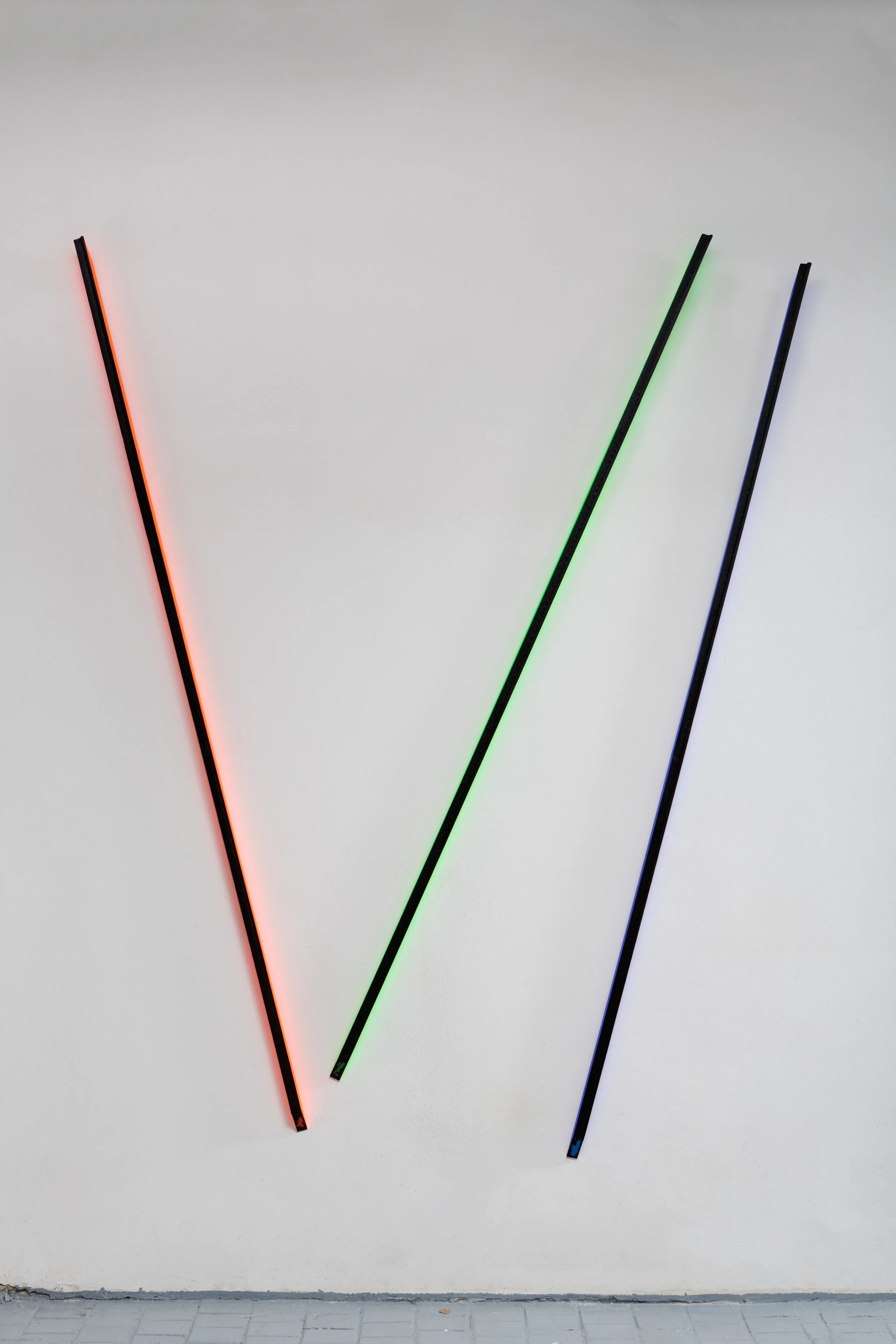 RGB3D Lines No. 1 from the DATA series / 3 parts, 272 x 3 x 5 cm / mixed media, canvas / 2014